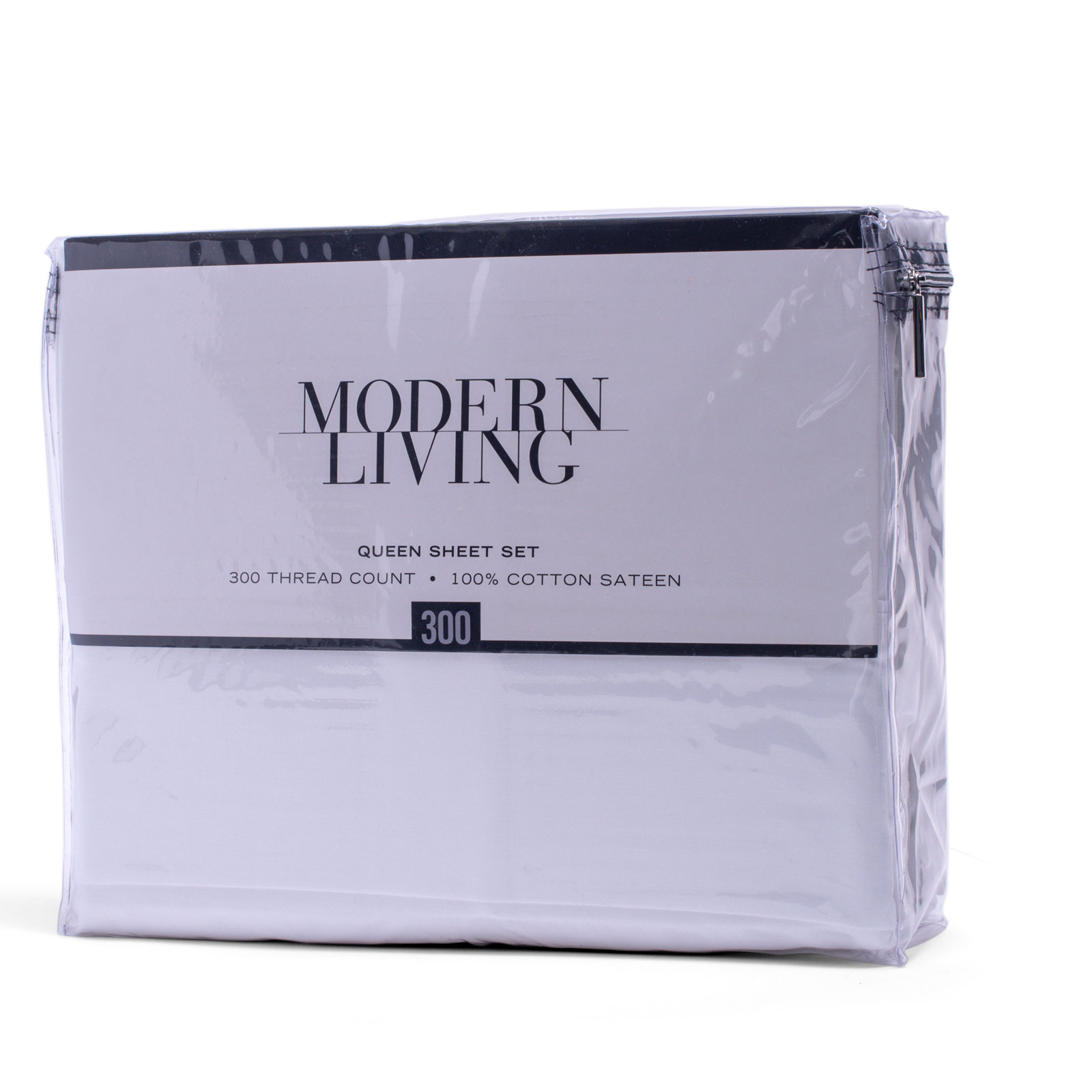 Modern Living 300 Thread Count 100% Cotton Sateen Sheet Set, True White, Queen Flat Sheet + 1 Fitted Sheet + 2 Pillowcases