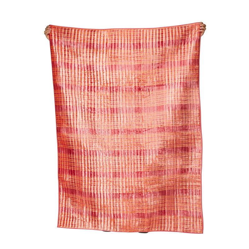 Jatin Quilted Throw Blanket, Terracotta/Peach Plaid