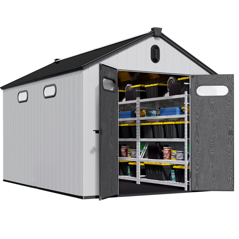 8 Ft. W X 12 Ft. D Durable Resin Outdoor Storage Shed with Floor and Double Doors