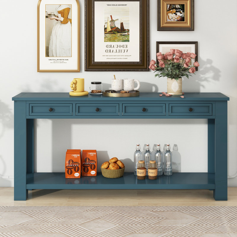 Console Table/Sofa Table with Storage Drawers and Bottom Shelf for Entryway Hallway, Dark Blue 1