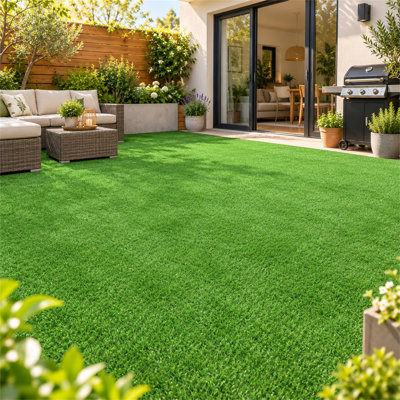 118" W x 79" D Light Green Indoor/Outdoor Rubber-Backed Artificial Grass Turf with Drainage Holes
