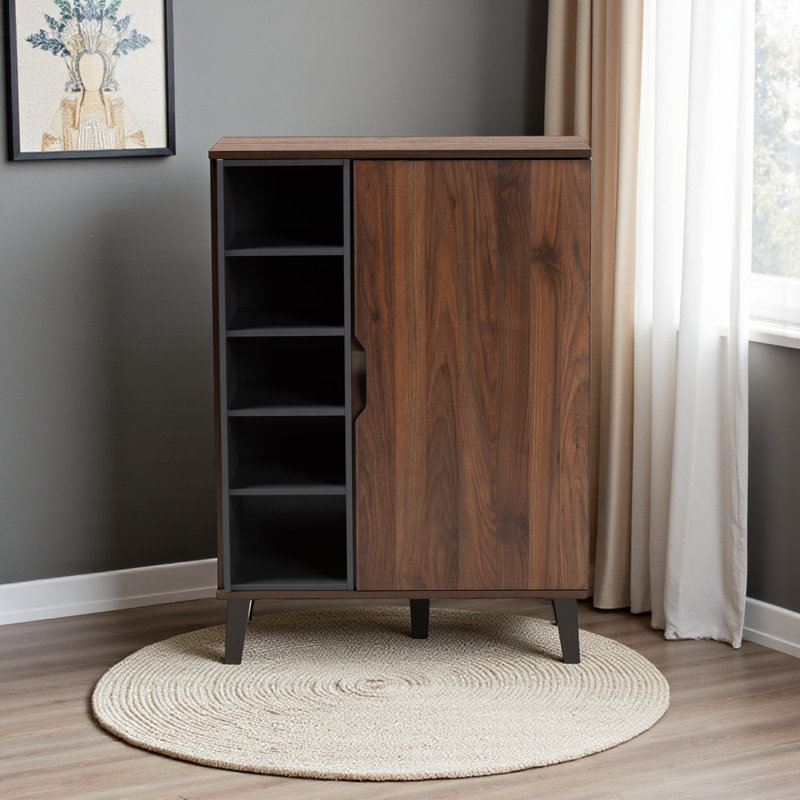 Pinnacle 5-Enclosed & 5-Open Shelves Brown & Gray Shoe Cabinet, 40.77" H X 29.18" W X 13.14" D