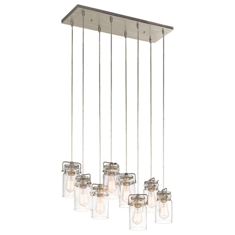 Luminaire suspendu en forme de pot en grappe à 8 lumières Metropole, Nickel brossé