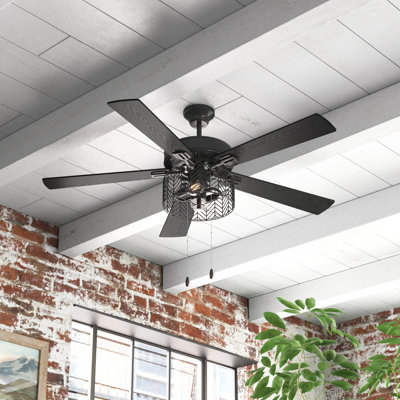 52"W Emmie 5 - Blade Ceiling Fan with Black Metal Caged Shade