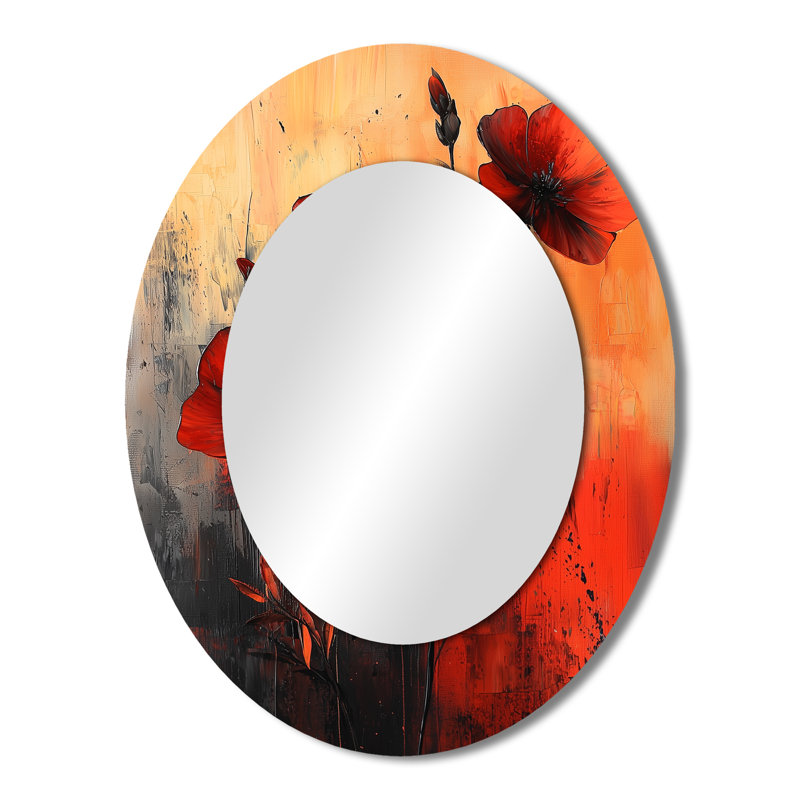 Miroir mural oval brûlant en géraniums aux nuances ardentes Expression I, 43 po x 33 po