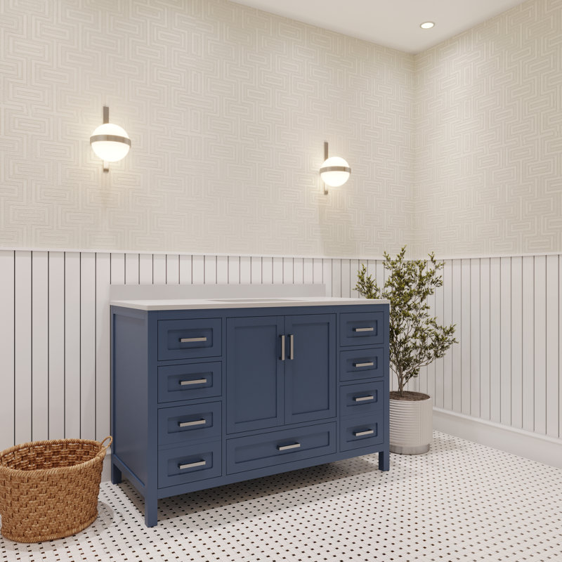 Rooh 48'' Single Bathroom Vanity with Quartz Top, Navy Blue