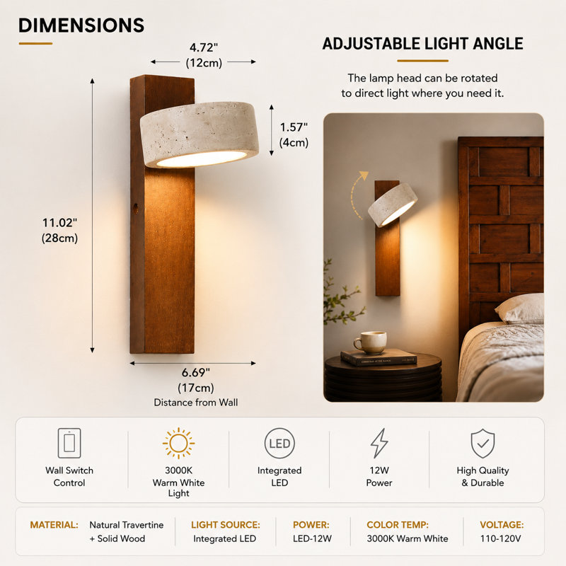 Travertine Ring Rotatable LED Wall Sconce