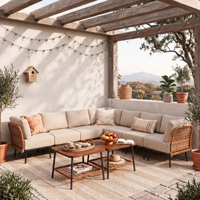 Benno 9 Piece Patio Conversation Sets Modular Outdoor Sectional With Armless Sofas Corner Units And Coffee Tables