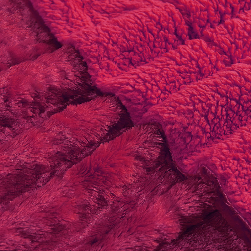 Plain Faux Fur Throw Blanket, 80" L x 60" W, Chili Pepper