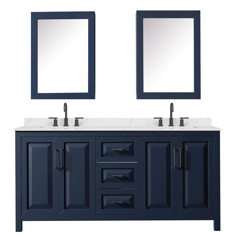 Daria 72'' W Vanity, Blue, Matte Black, White Quartz