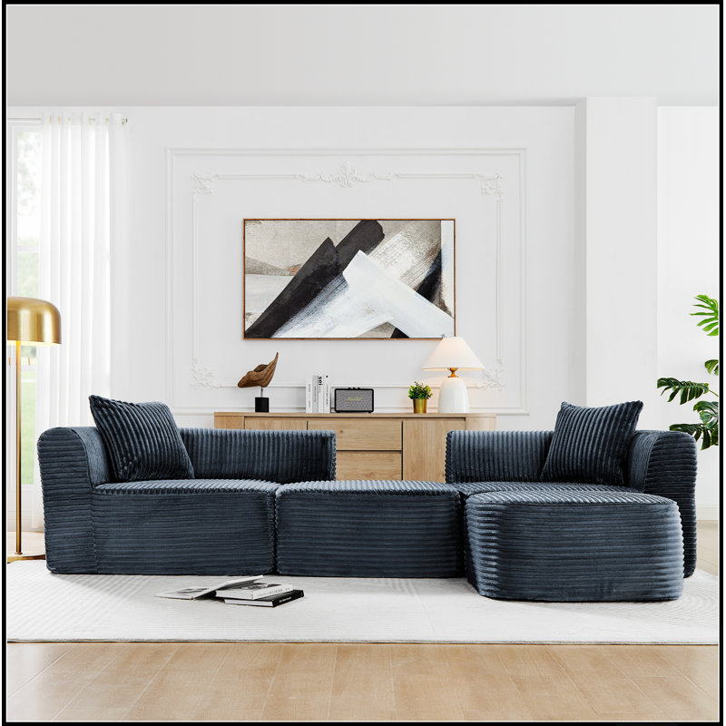 Canapé d'angle Cloud de 290 cm avec méridienne en L, canapé modulable avec pouf amovible, revêtement en tissu pour le salon et la chambre, aucun assemblage requis