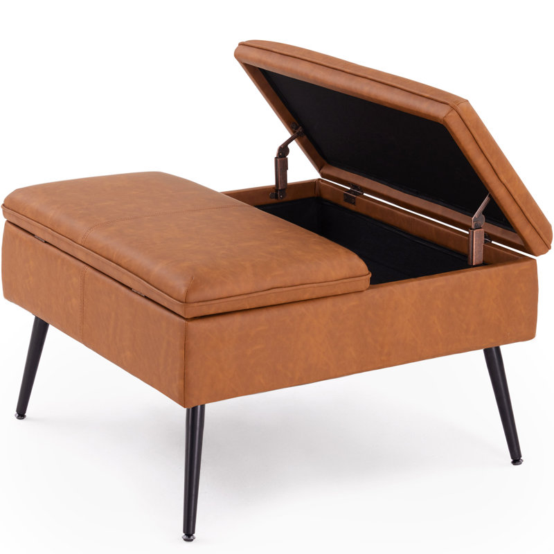 30" Oversized Upholstered Storage Ottoman Cognac Brown, Cognac Brown