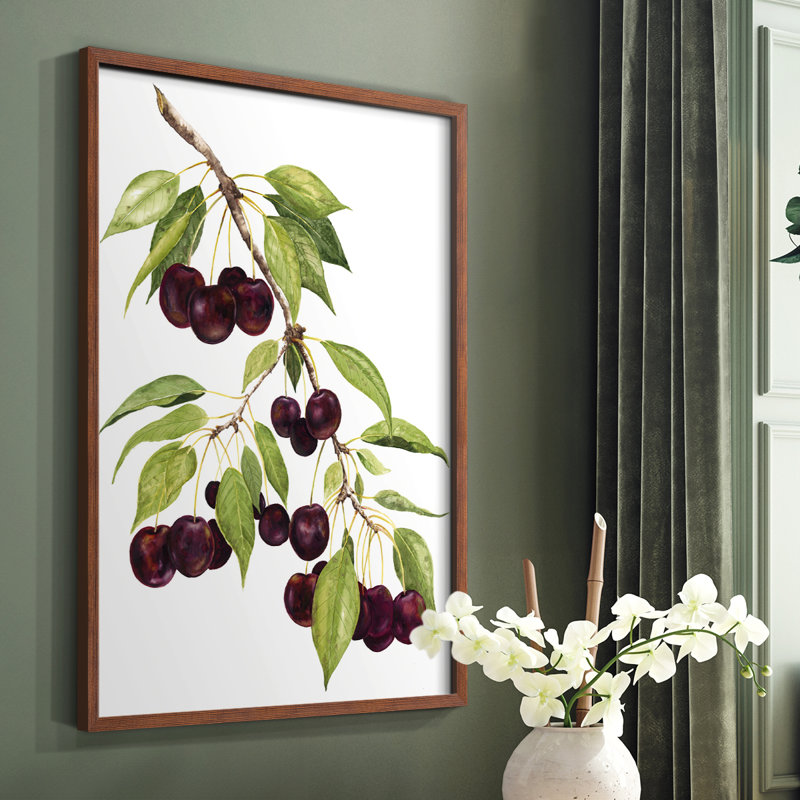 Watercolor Cherries, reproduction encadrée - bois massif, Brun, H 28 po x l 22 po