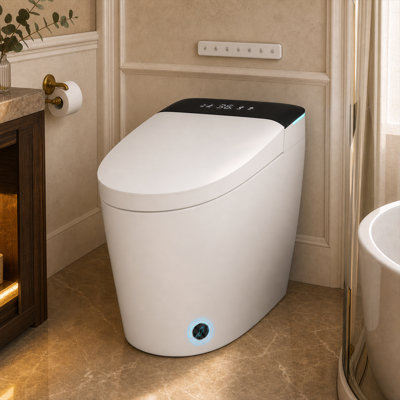 Smart Toilet With Advance Bidet And Auto Open Lid, Soft-Closing Heat Seat, Tankless Auto Flush, Massage Clean, Warm Wash/Dryer, Remote Control