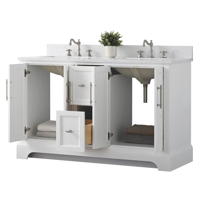 Vannes 54" Double Sink Freestanding Bathroom Vanity with Engineered Marble Top, White
