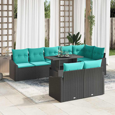  Ensemble de canapé de jardin avec coussin 9 pièces noir et bleu
