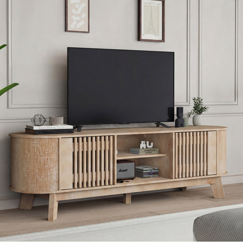 Meuble télé avec rangement et tablettes Jocelyn, Bois naturel