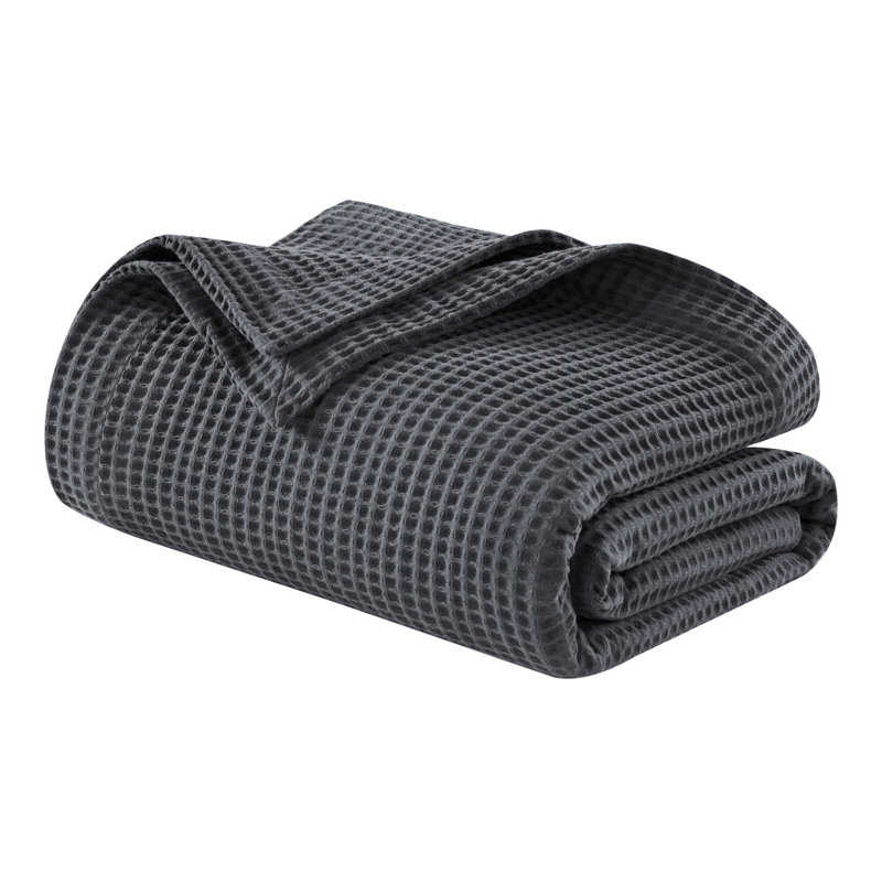 Couverture tissée gaufrée en coton ultra doux pour un confort toute l'année en gris foncé