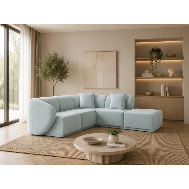 5 Seater Velvet Sofa & Chaise, Right Hand Facing, Blue Velvet