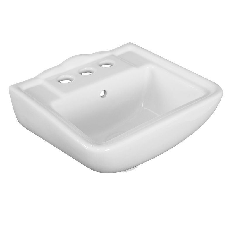 Lavabo de salle de bain mural rectangulaire en porcelaine vitreuse avec trop-plein, Blanc