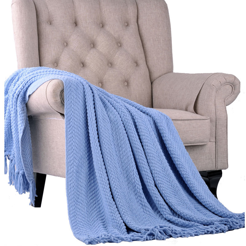 Jeté en tricot de tweed, Bleu, 50 po x 60 po