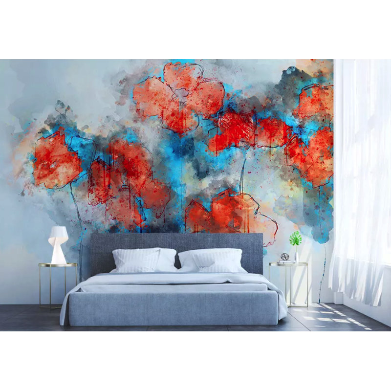 Murale abstraite de couleur de démarrage à fleurs Anotidaishe, L 114 po x l 204 po