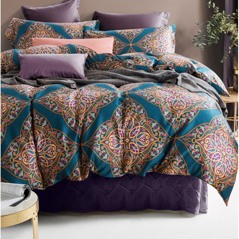 Egyptian-Quality Cotton Sateen Damask Duvet Cover, Super King Duvet Cover + 2 King Shams