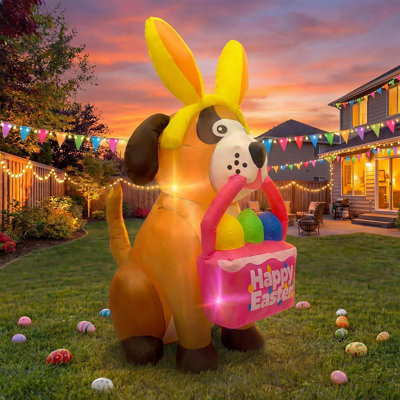 6FT Easter Inflatables Outdoor Decoration Puppy Built in LED Lights Blow Up Yard Decoration for Lawn Garden Holiday Party
