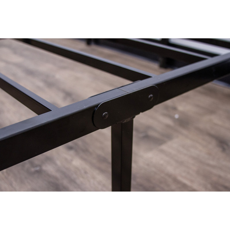 Base de lit plate-forme en acier noir moderne, solide et solide, avec rangement sous le lit, transportant 2000 livres de poids lourds, look simple et épuré, fonction de rangement