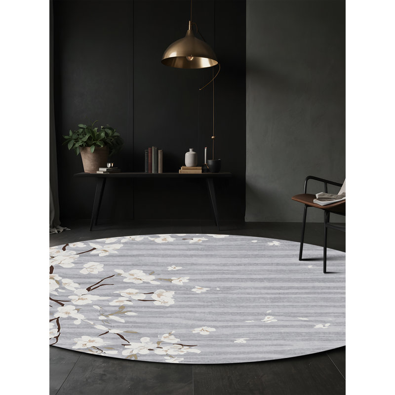 Tapis gris soyeux et moelleux, Rond 8 pi