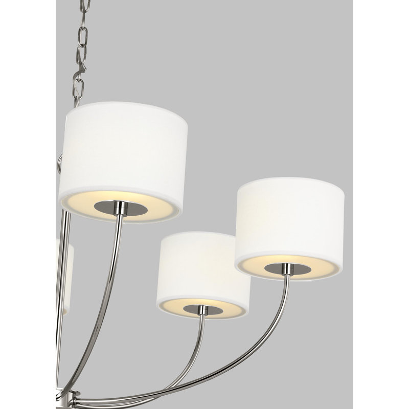 Polished Nickel 6-Light Modern Chandelier with White Shades