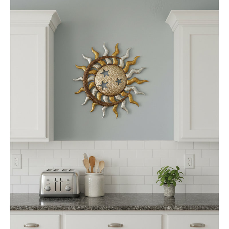 25 Inch Sun Metal Outdoor Wall Decor with Multi Color Weather Resistant Finish for Indoor and Outdoor Home Accent - Celestial