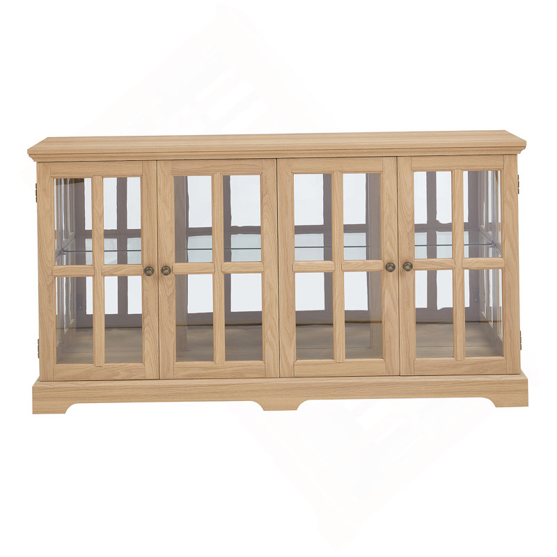 LED Curio Display Cabinet Antique Display Cabinet with Glass Doors Adjustable Shelves, Clear/Oak