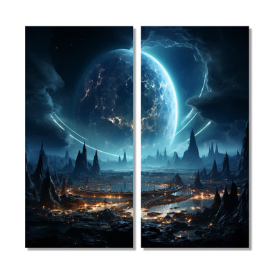 «White and Blue Cosmic Space Landscape I», art mural astronomie brune