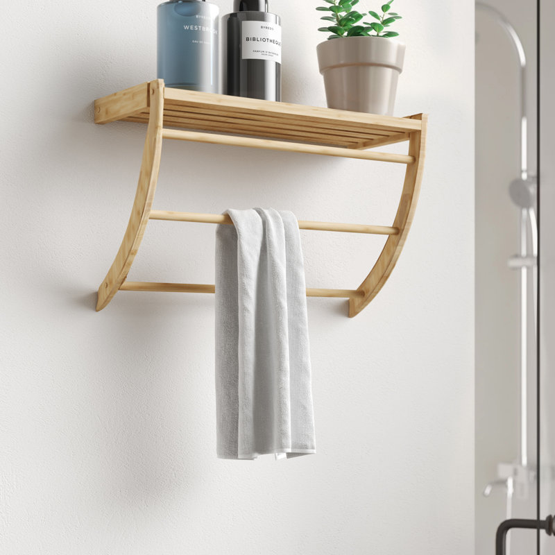 Lobel Bamboo Solid Wood Floating Shelf with Towel Bar