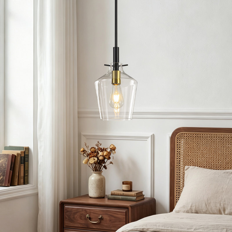 Luminaire suspendu cloche Levona, base E26, 9,8 po de diamètre x H 55,3 po, Black/Brass