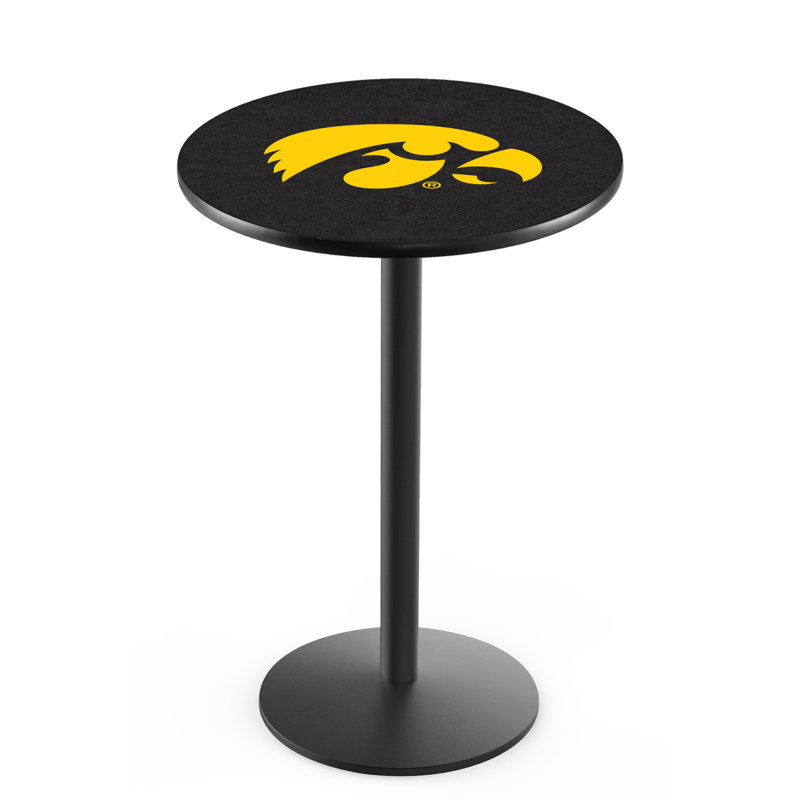 Round Metal Base Dining Table, Black Wrinkle, University of Iowa