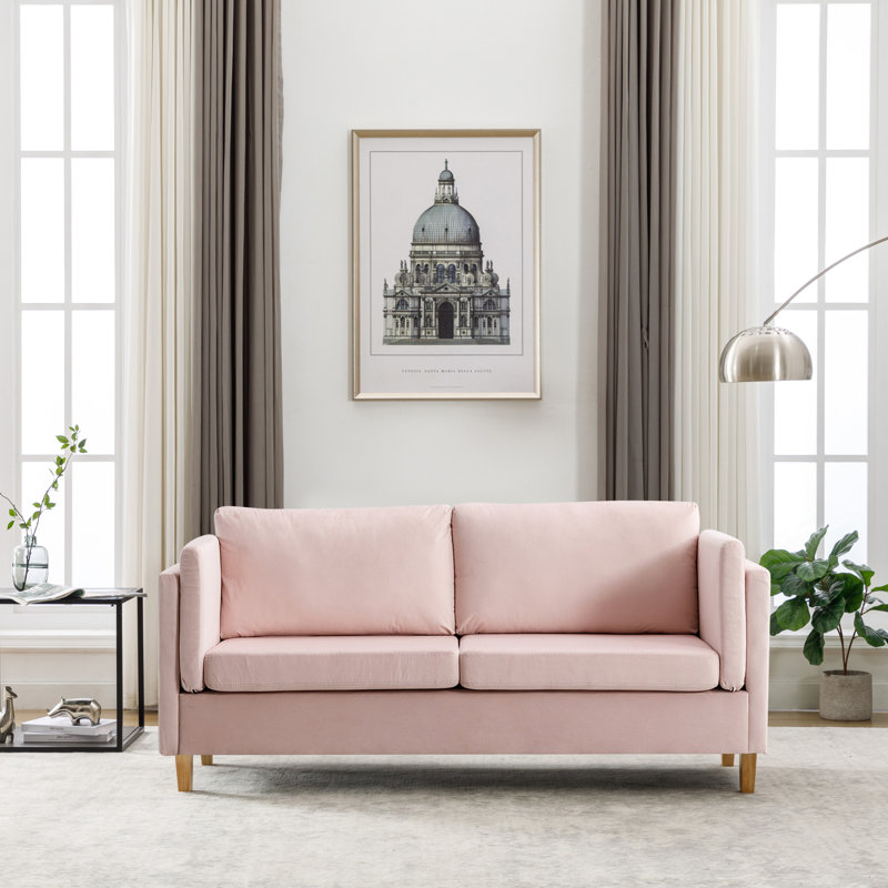 Causeuse 68 po avec 3 places modernes, Velours rose