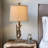 Loon Peak® Oatmeal Fabric Round Shade Resin Bedside Lamp With Rustic Farmhouse Table Lamp And Country Cottage Nightstand Tree Trunk Wood Grain Lamp For Bedroom And Living Room