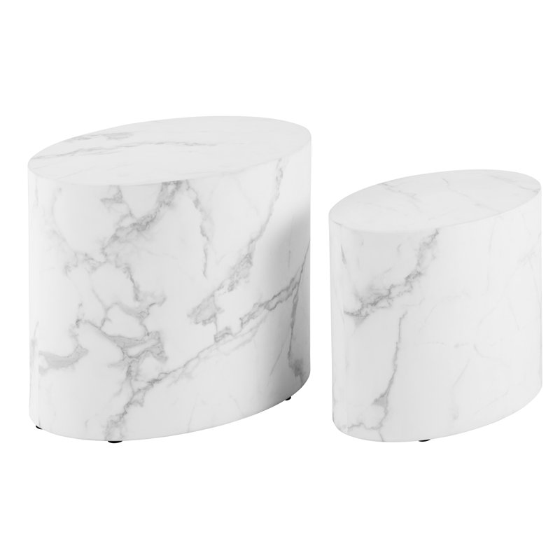 Burmaster Drum End Table Set, White Marble
