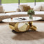 Table basse 49,2 pouces ovale en faux marbre pour salon avec base en acier inoxydable-1996556307