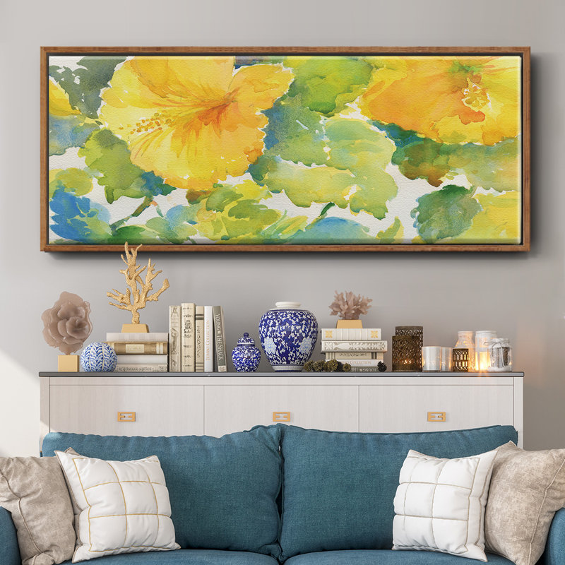 Citrus Hibiscus- Framed Canvas, 12" H x 30" W