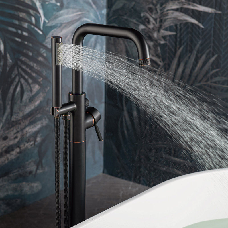Single Handle Floor Mounted Freestanding Tub Filler Faucet with Handshower, Oil Rubbed Bronze
