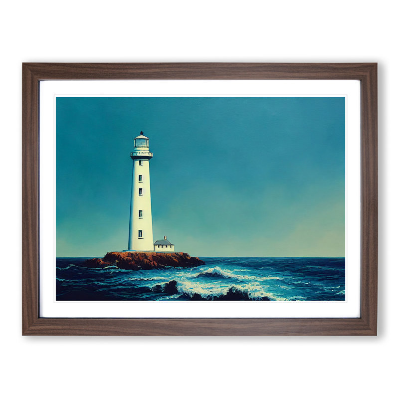 Captivating Lighthouse - Single Picture Frame Print, 34cm H x 46cm W x 2cm D, Walnut
