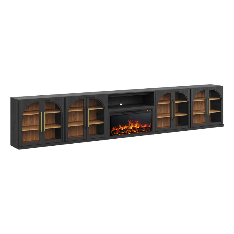 Meuble télé Jagger de 170 po avec foyer de 36 po et porte vitrée, ébène, Ébène