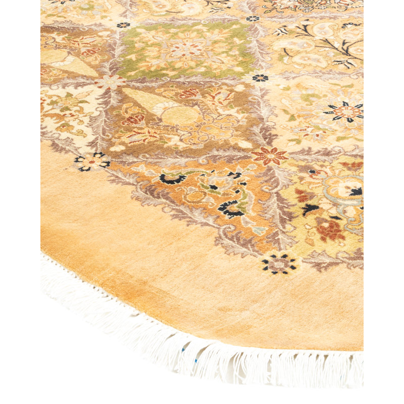 Tapis sable / ivoire noué à la main de conception unique 8 pi 1 po Mogul