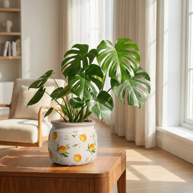 Lemon Summer Decor Plant Pot, 6 Inch Vintage Ceramic Planter With Drainage For Indoor Plants, Rustic Lemons Vase For Centerpieces, Mediterranean Kitchen Home Decor, Yellow Gifts For Gardening