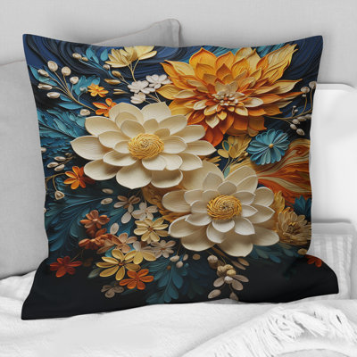 Orange Teal Botanical Whirlwind II - Abstract Botanicals Printed Throw Pillow