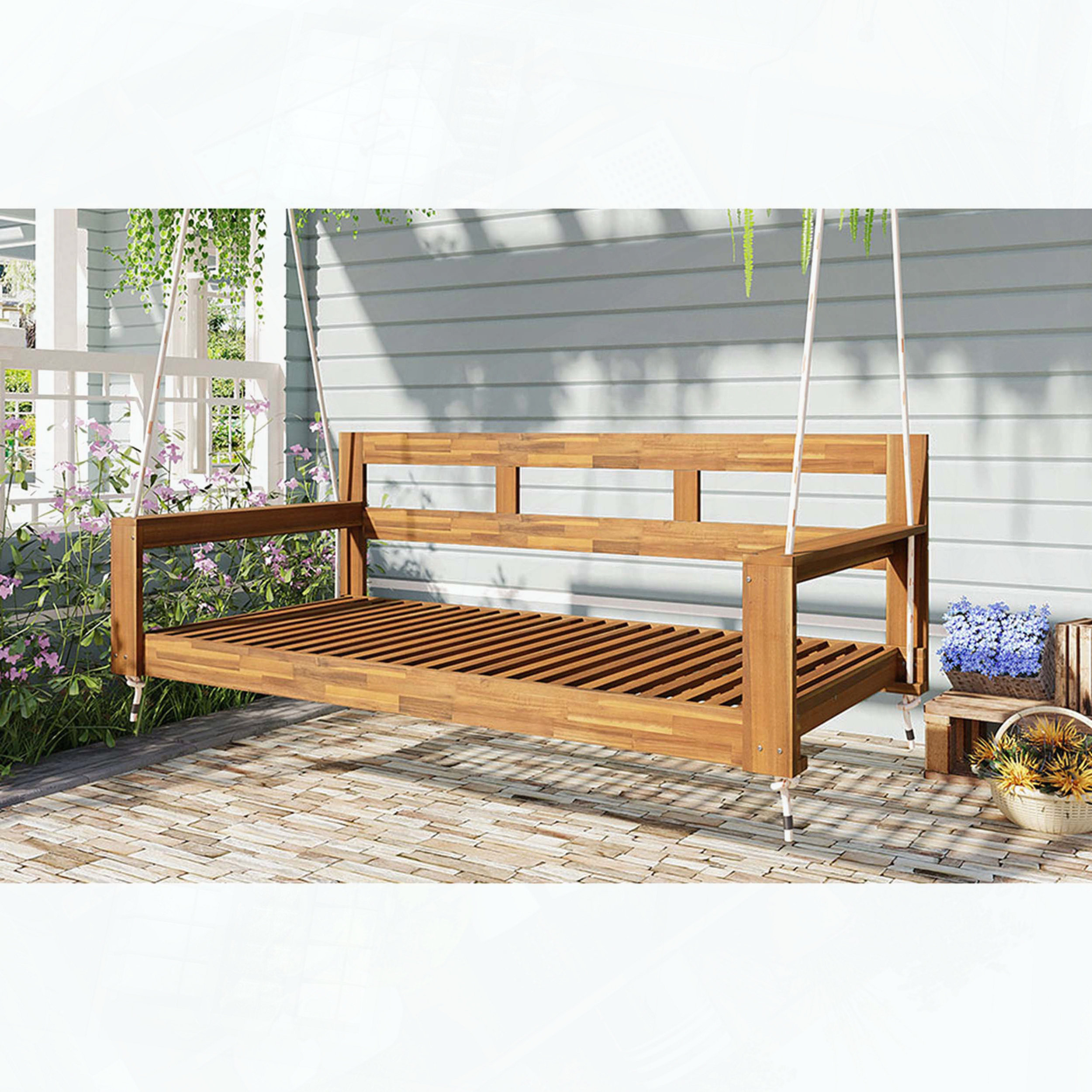 Dakota Fields Wooden Patio Swing Daybed Frame Outdoor Hanging Rope ...