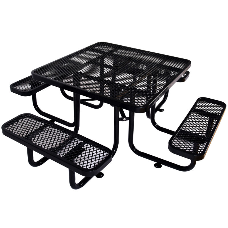 Table de pique-nique carrée en acier pour l'extérieur 46 ", avec parasol, Noir